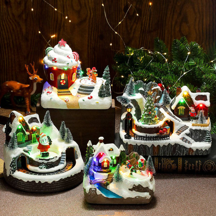 Rotating Christmas Village Music Box – LED Lit Resin Ornament with Santa & Snowy Scene - All Inclusive Family Treasures