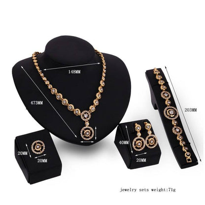 Luxury Rhinestone-Embellished 4-Piece Jewelry Set – Necklace, Bracelet, Earrings & Ring - All Inclusive Family Treasures