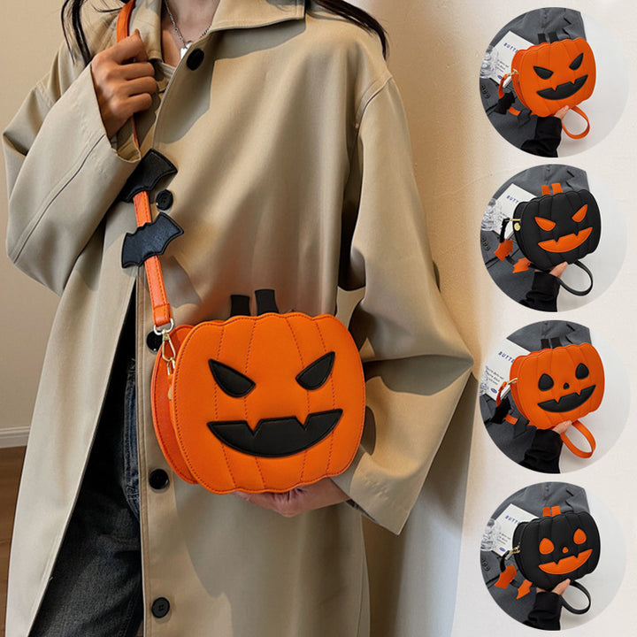 Pumpkin Scream Chic – Halloween Crossbody Bag with Bat Strap