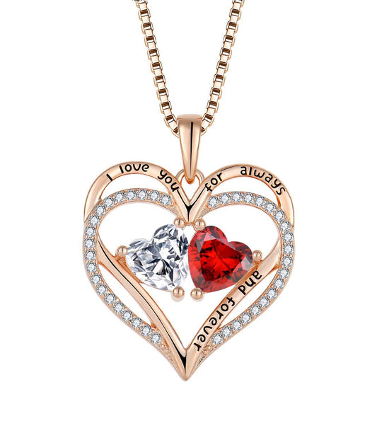 Silver Double Love Heart Necklace – Romantic Rhinestone Jewelry Gift - All Inclusive Family Treasures