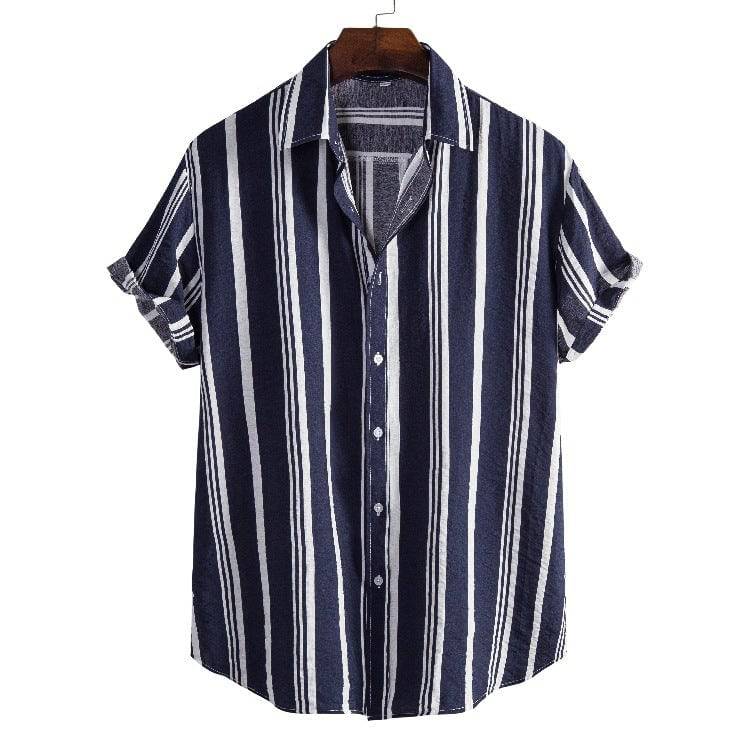 Men’s Casual Loose-Fit Striped Short Sleeve Shirt - All Inclusive Family Treasures