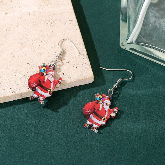 Playful Cartoon Santa Claus Acrylic Earrings – Festive Holiday Charm - All Inclusive Family Treasures