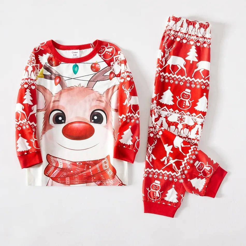 Festive Family Christmas Pajama Set - Matching Reindeer Print Home Wear for Parent and Child - All Inclusive Family Treasures