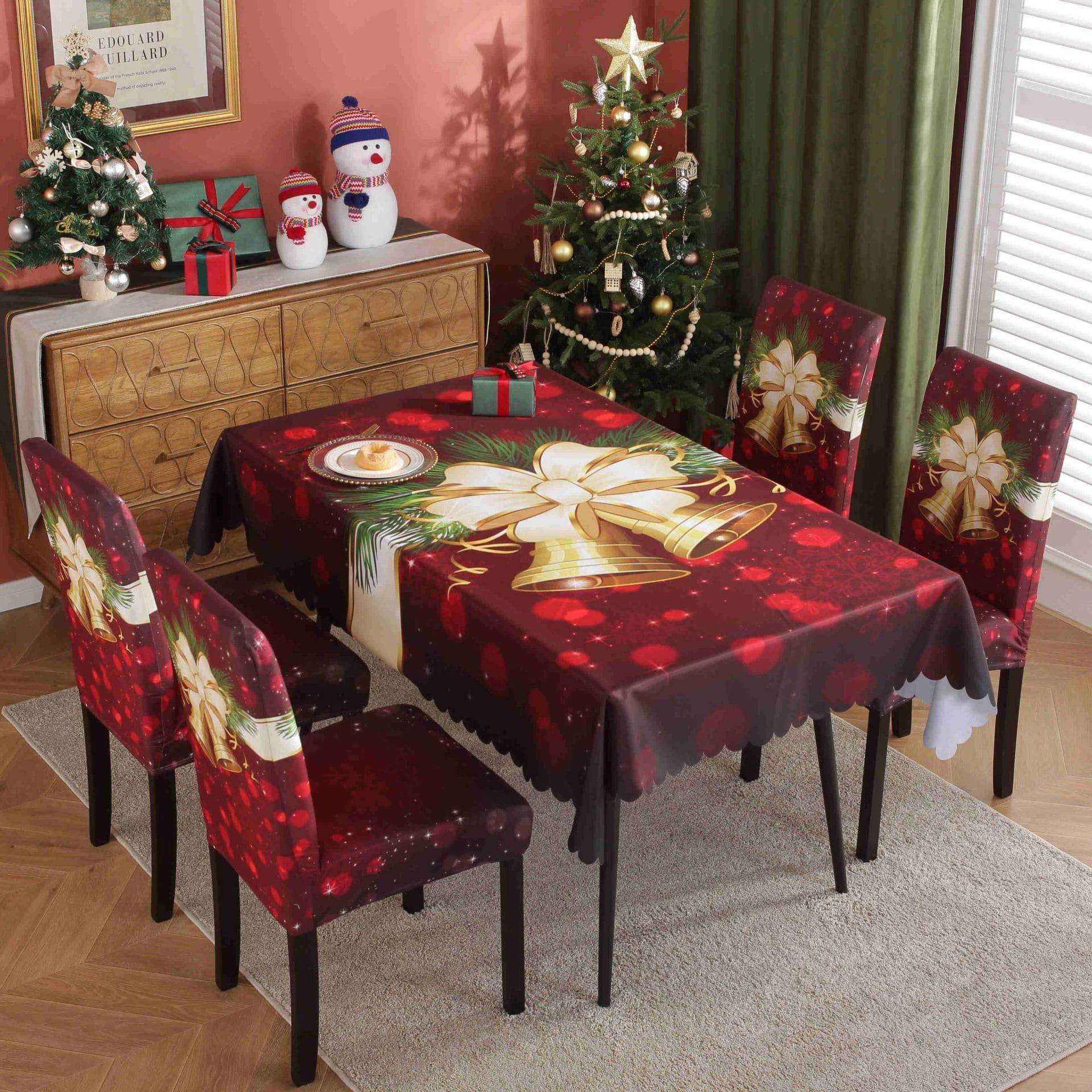 Festive Waterproof & Oil-Proof Christmas Tablecloth Set – Elegant Holiday Dining Decor with Chair Covers - All Inclusive Family Treasures