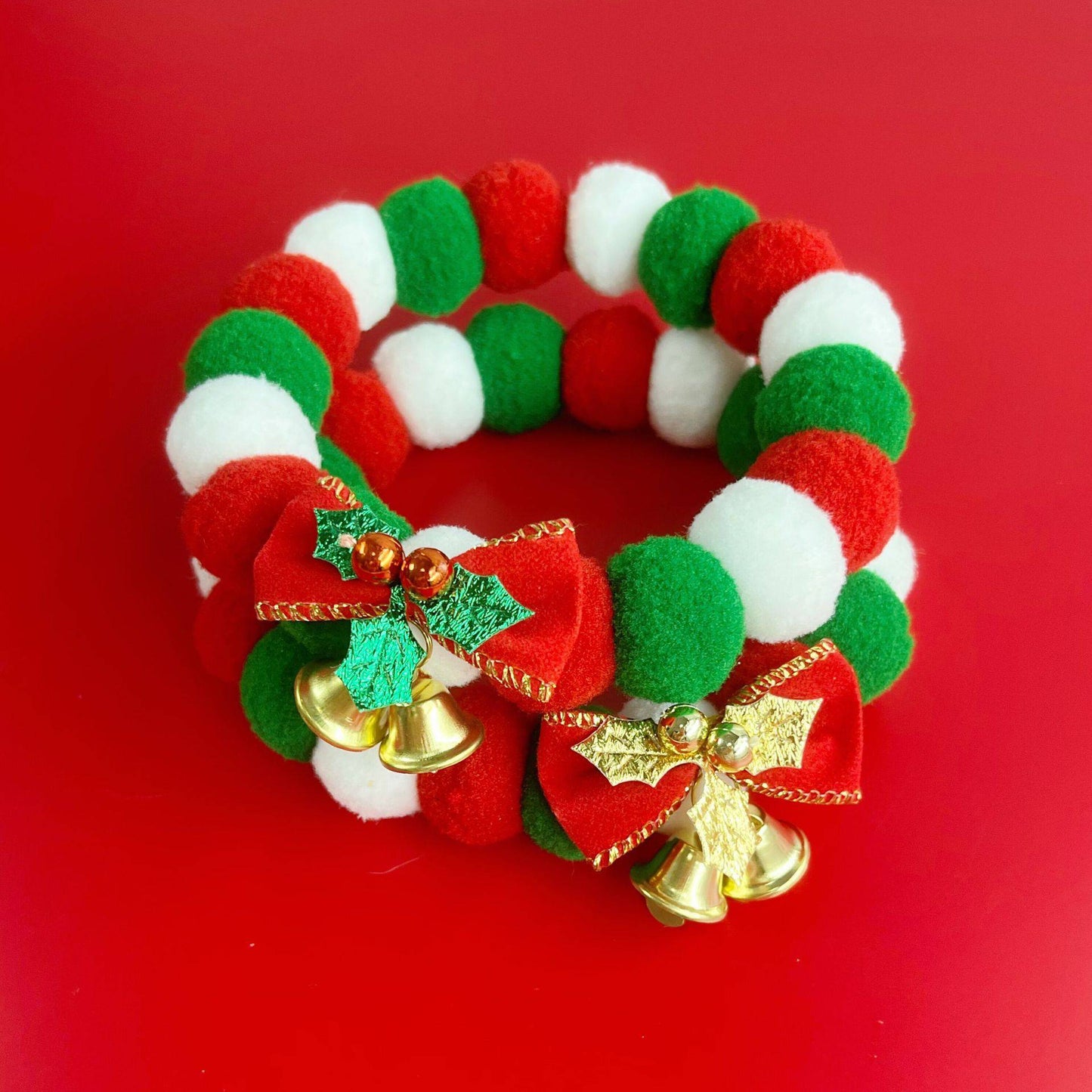 Christmas Cheer Pet Collar – Plush Ball Necklace with Bow for Dogs & Cats - All Inclusive Family Treasures