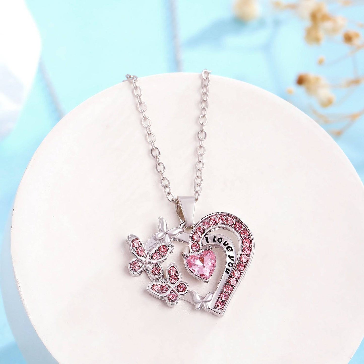 Butterfly Love Necklace – Rhinestone Heart Pendant for Valentine’s Day - All Inclusive Family Treasures