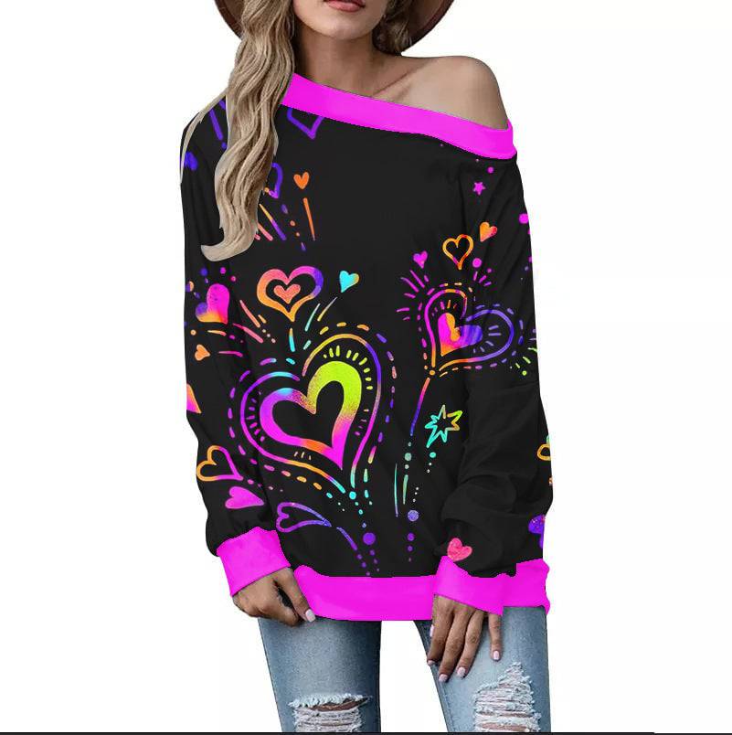 Off-Shoulder Sweater – Stylish Printed Long Sleeve Top - All Inclusive Family Treasures