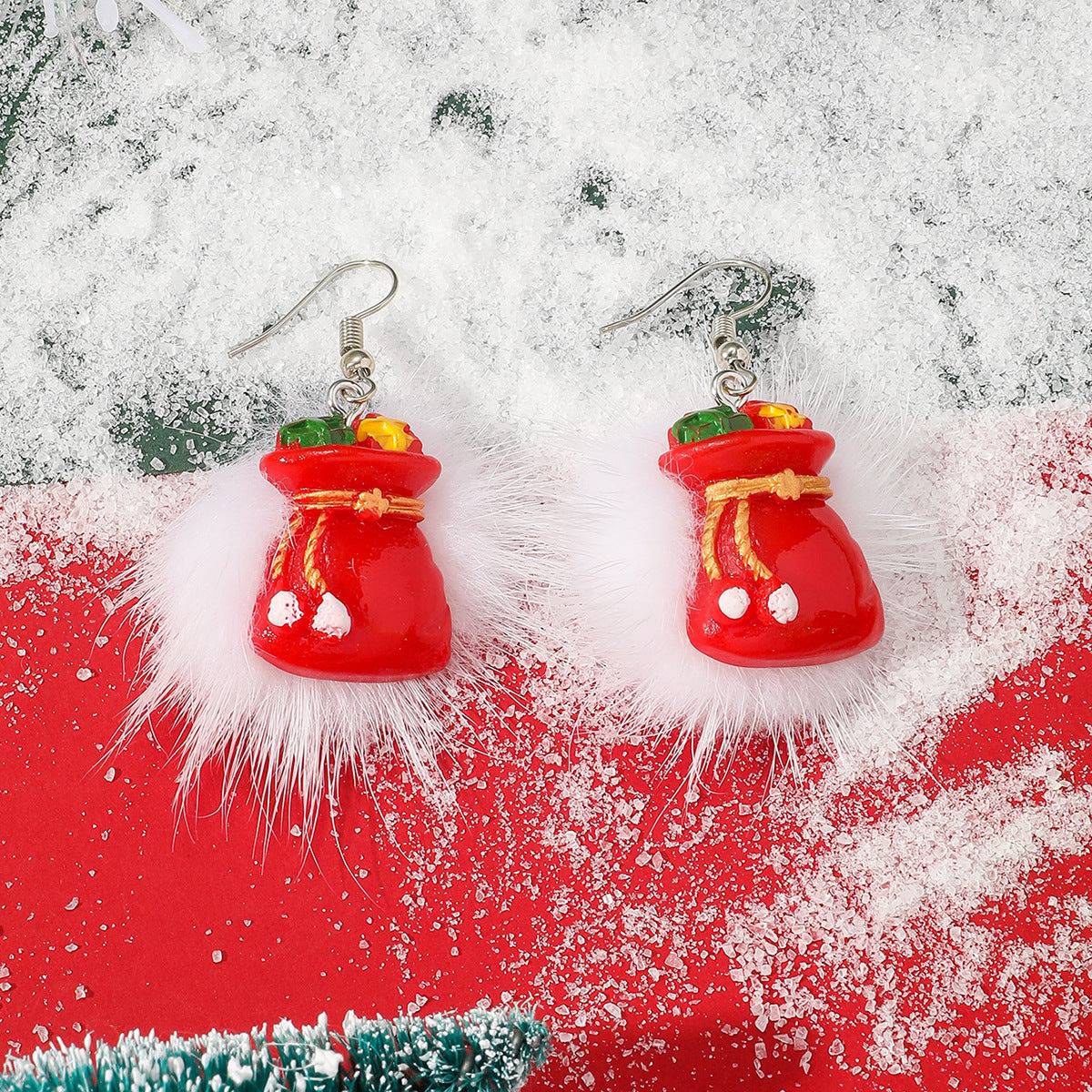 Winter Snowflake Hair Ball Earrings - Cute Christmas Santa & Snowman Designs - All Inclusive Family Treasures