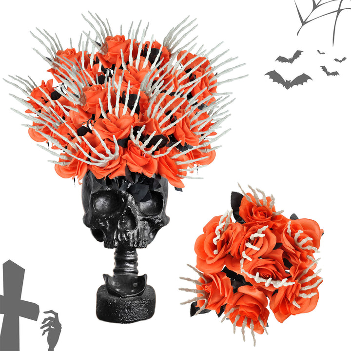 Creepy Skull Hand Rose Bouquet – Haunted Halloween Flowers