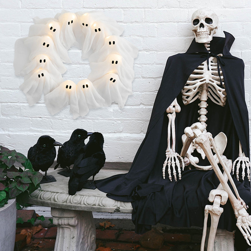Glow-in-the-Dark Ghost Wreath – Light-Up Halloween Door Decor