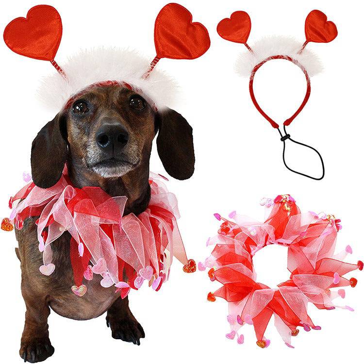 Valentine’s Day Pet Decoration Set – Heart Headband & Scarf for Pets - All Inclusive Family Treasures