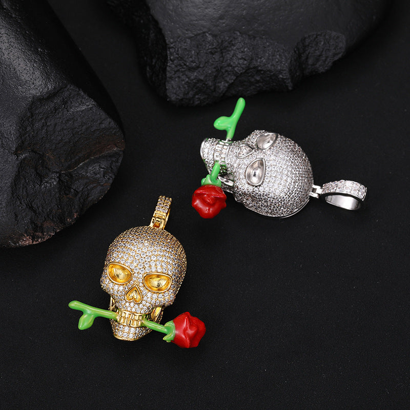 Luminous Skull Pendant with Rose – Statement Glow Necklace