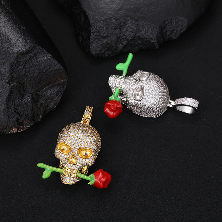 Luminous Skull Pendant with Rose – Statement Glow Necklace