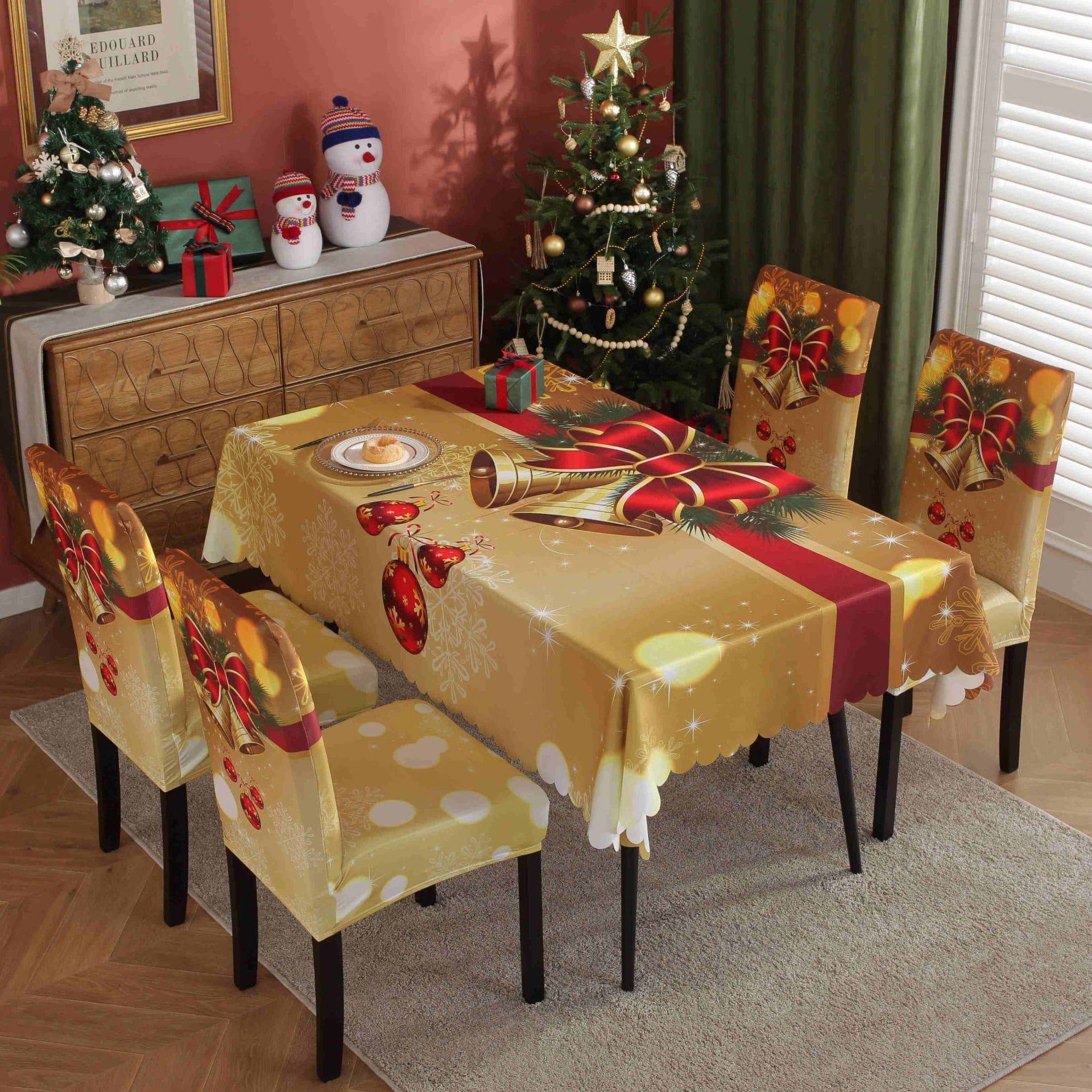 Festive Waterproof & Oil-Proof Christmas Tablecloth Set – Elegant Holiday Dining Decor with Chair Covers - All Inclusive Family Treasures