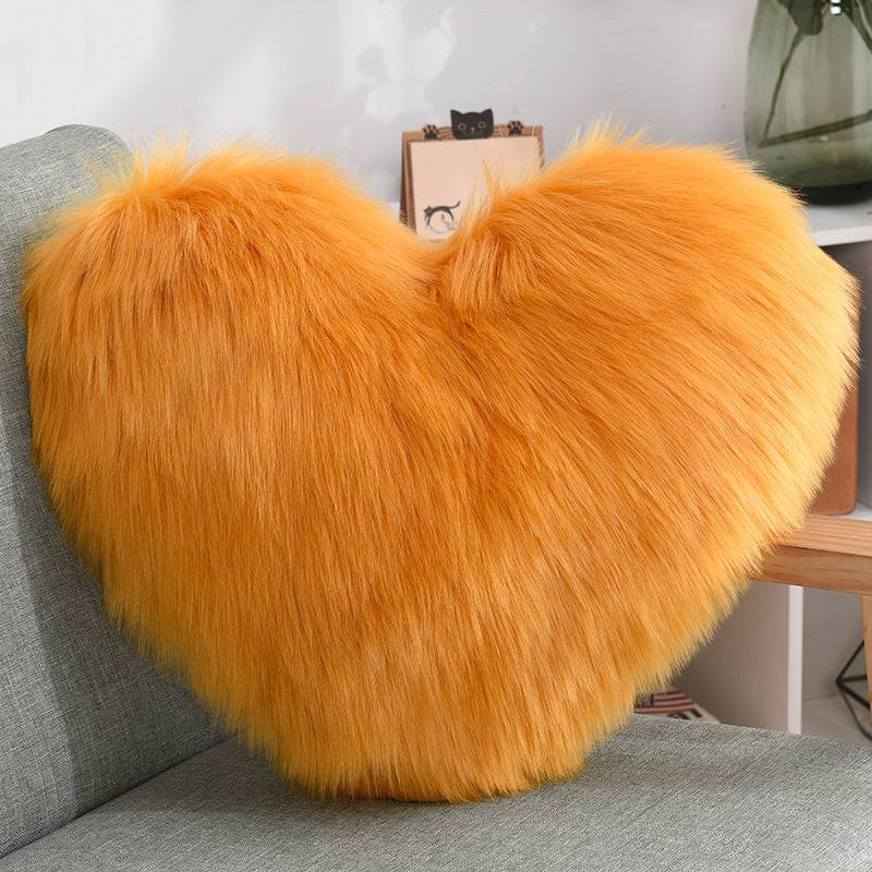 Luxurious Heart-Shaped Long Plush Decorative Throw Pillow – Fluffy Shaggy Cushion Cover for Sofa or Bed - All Inclusive Family Treasures