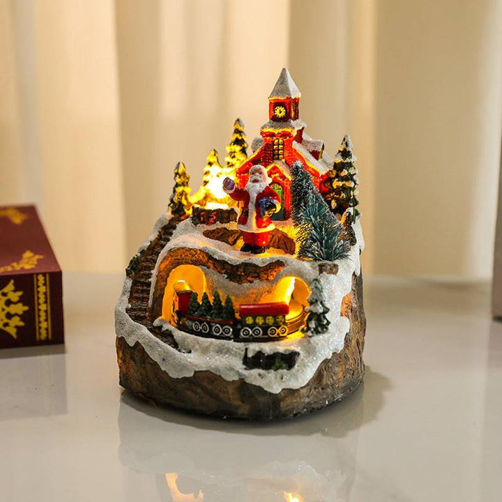 Rotating Christmas Village Music Box – LED Lit Resin Ornament with Santa & Snowy Scene - All Inclusive Family Treasures