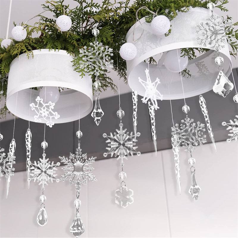 Acrylic Snowflake & Icicle Christmas Tree Ornaments – Set of 10 Elegant Hanging Pendants - All Inclusive Family Treasures