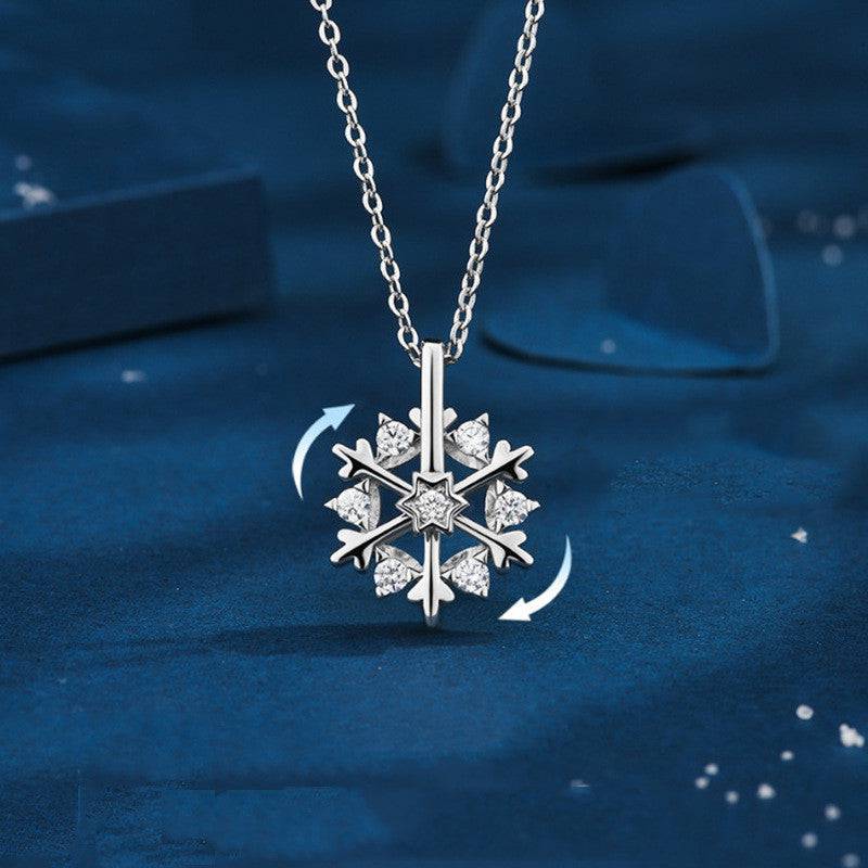 Rotatable 925 Silver Snowflake Necklace - A Sparkling Winter Treasure - All Inclusive Family Treasures