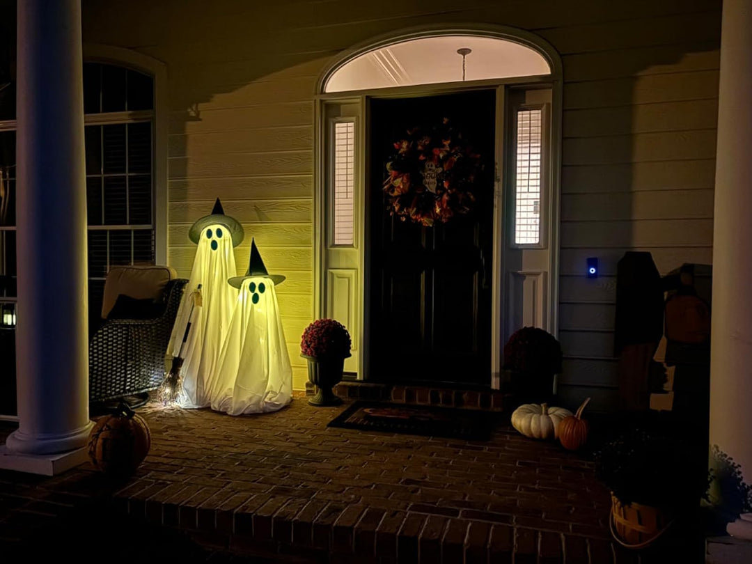 Glowing Ghost with Witch Hat – Spooky Halloween Yard & Porch Decoration