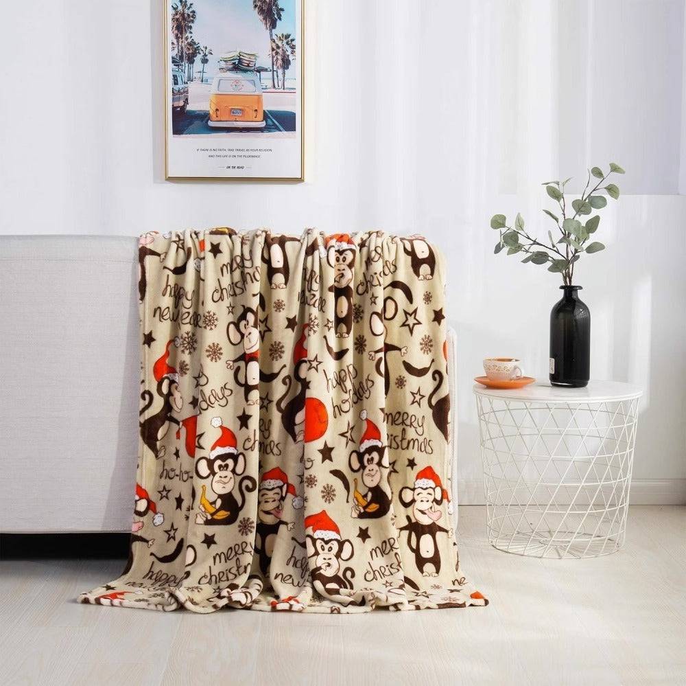 Cozy Christmas Flannel Blanket – Festive Elk, Snowman & Santa Prints for Warm Winter Nights - All Inclusive Family Treasures