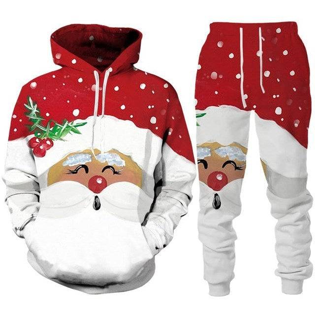 Festive Santa Claus 3D Printed Hoodie and Jogger Set - Cozy Christmas Sportswear - All Inclusive Family Treasures