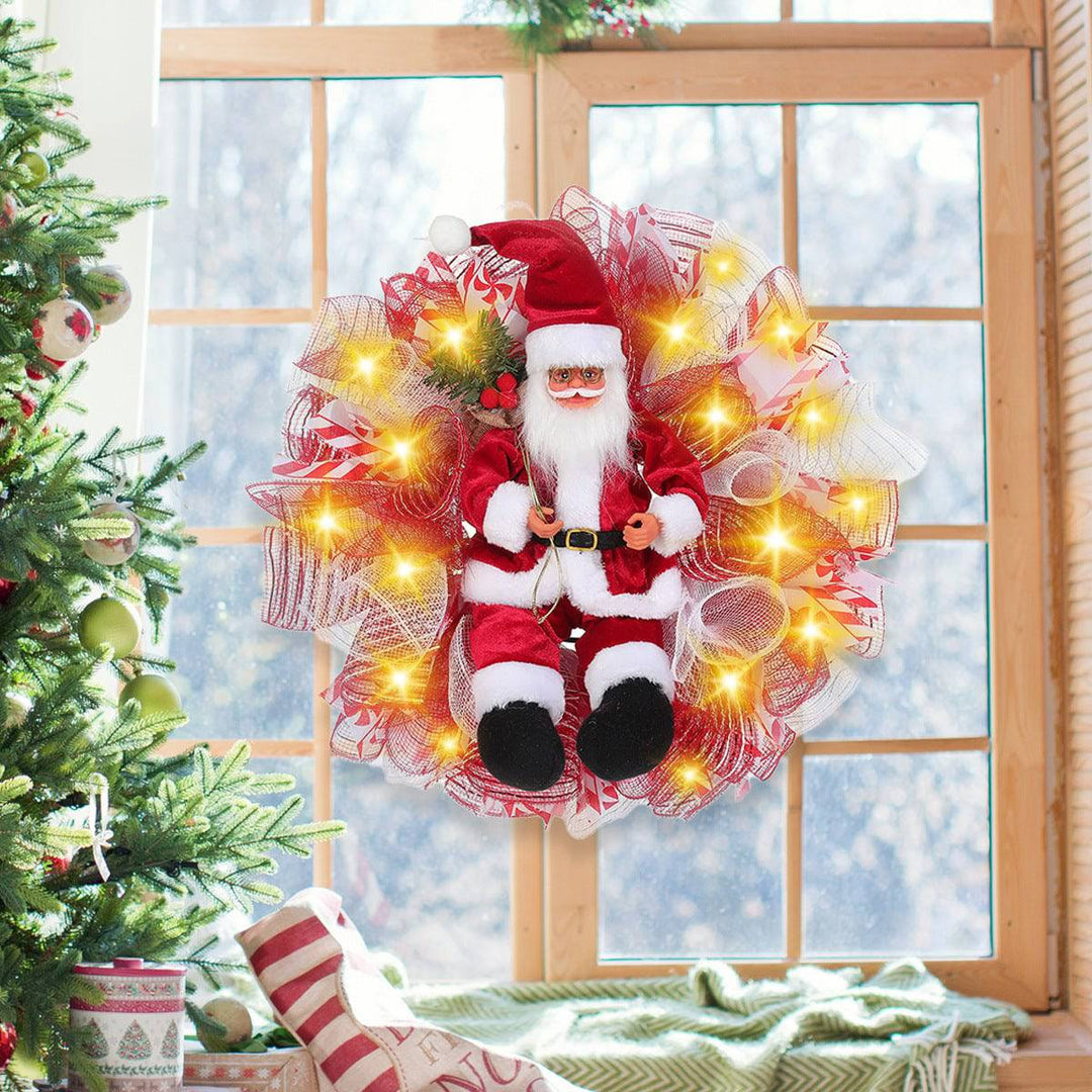 LED Santa Christmas Wreath – Festive Light-Up Holiday Door & Wall Decoration - All Inclusive Family Treasures