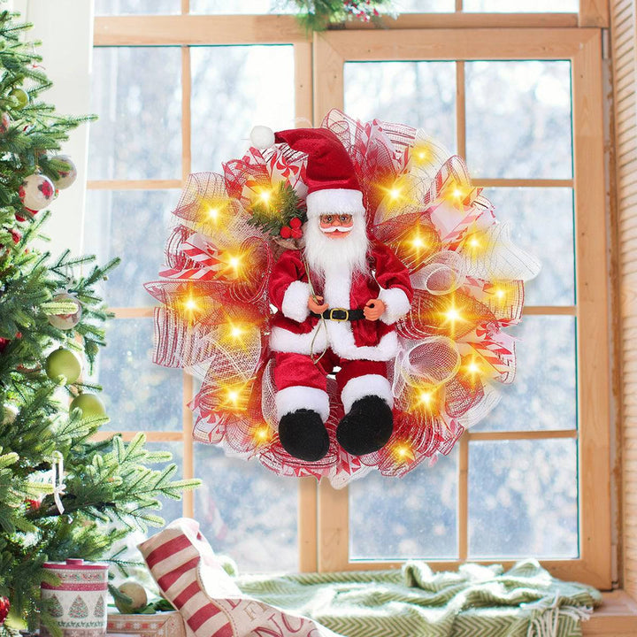 LED Santa Christmas Wreath – Festive Light-Up Holiday Door & Wall Decoration - All Inclusive Family Treasures