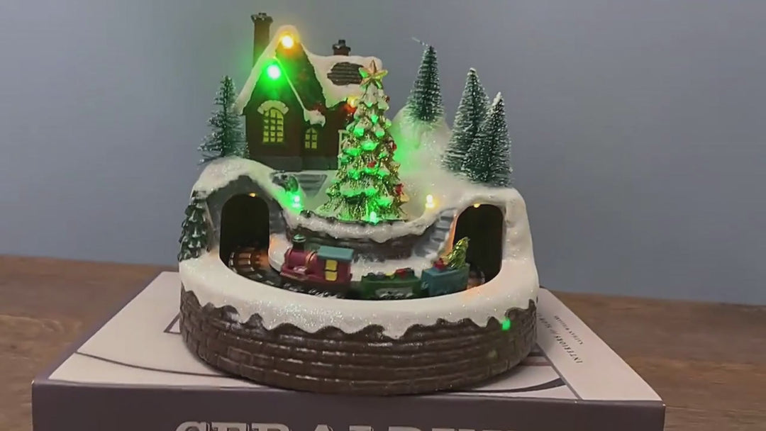 Rotating Christmas Village Music Box – LED Lit Resin Ornament with Santa & Snowy Scene