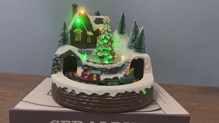 Rotating Christmas Village Music Box – LED Lit Resin Ornament with Santa & Snowy Scene