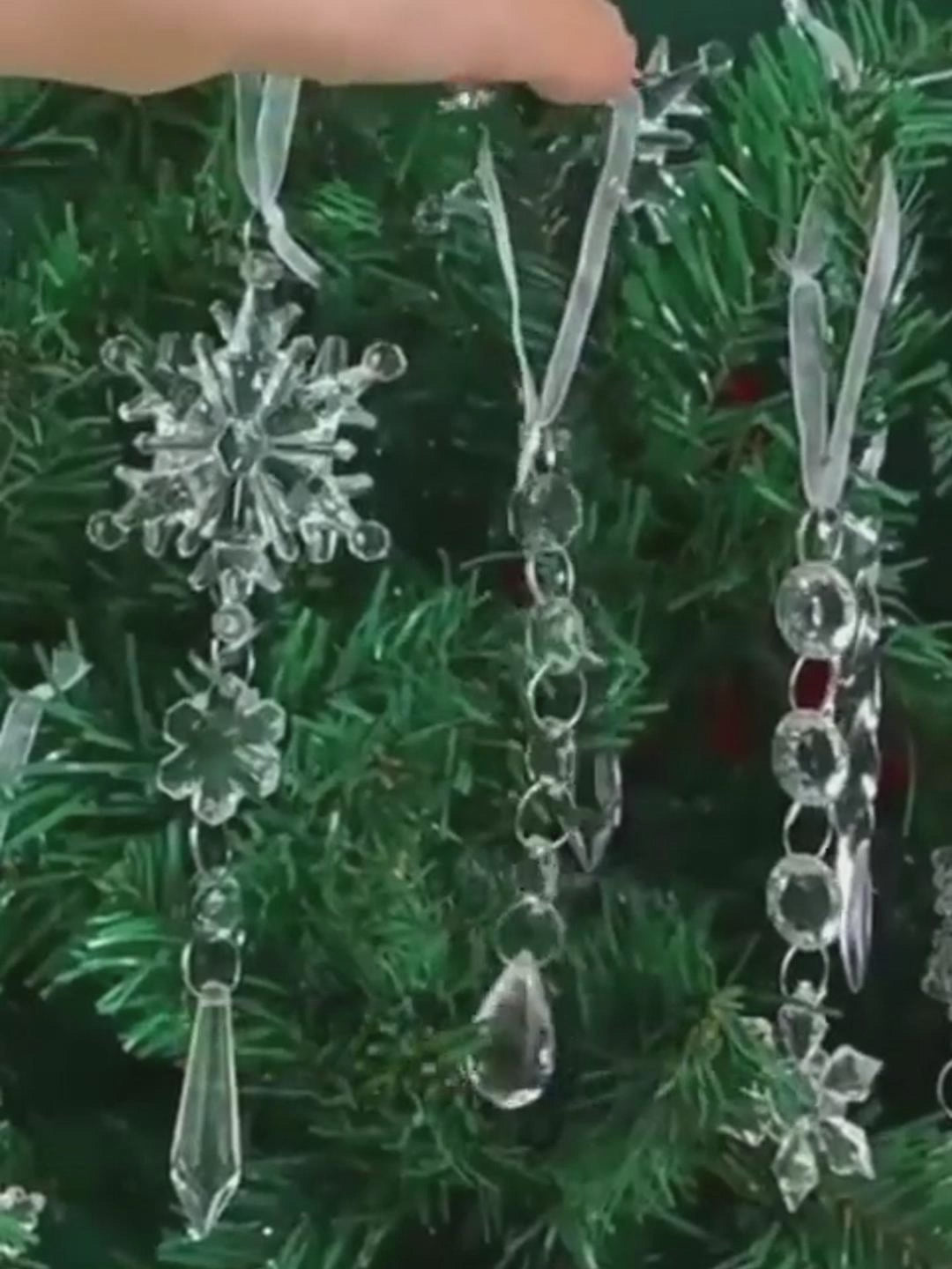 Acrylic Snowflake & Icicle Christmas Tree Ornaments – Set of 10 Elegant Hanging Pendants