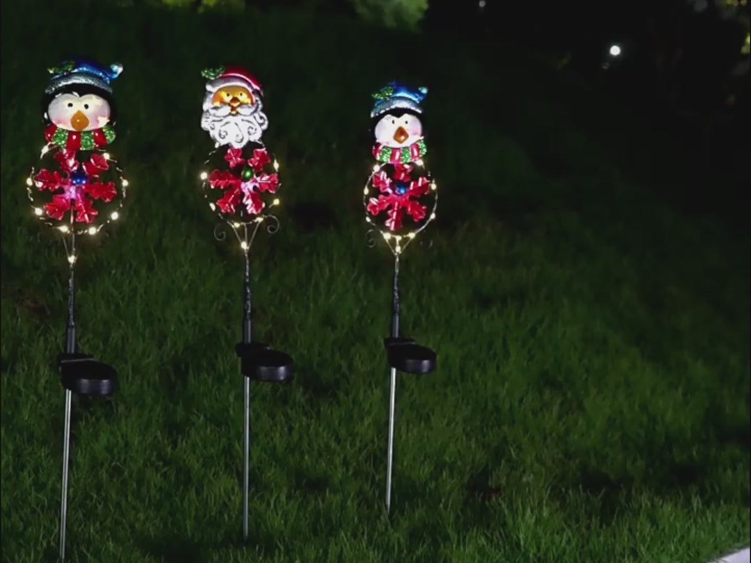 Solar Christmas Garden Lights – Festive LED Snowman, Santa, Reindeer & Penguin Yard Stakes!