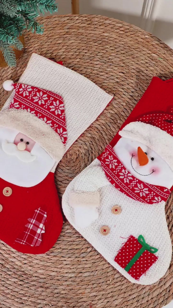 Charming Santa & Snowman Knitted Christmas Stockings – Perfect for Holiday Cheer!