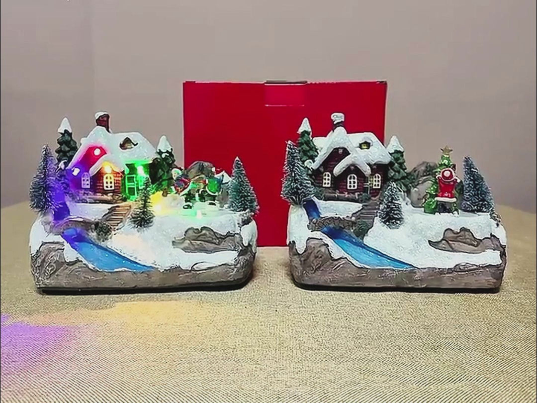 Rotating Christmas Village Music Box – LED Lit Resin Ornament with Santa & Snowy Scene