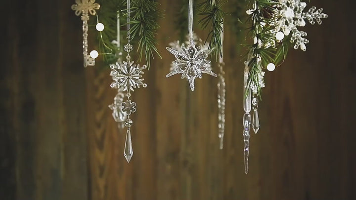Acrylic Snowflake & Icicle Christmas Tree Ornaments – Set of 10 Elegant Hanging Pendants