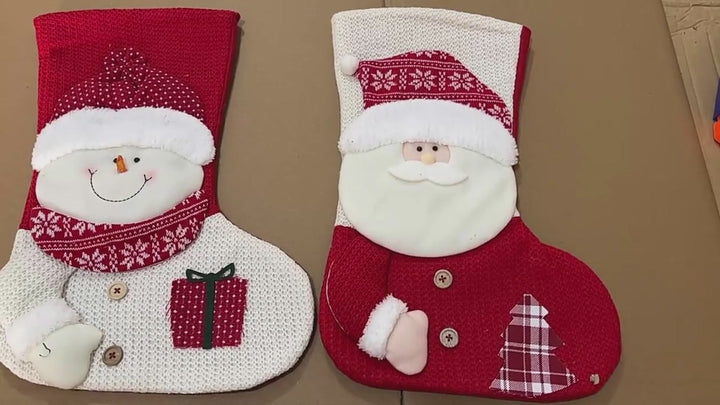 Charming Santa & Snowman Knitted Christmas Stockings – Perfect for Holiday Cheer!