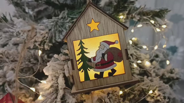 Festive Luminous Wooden Pendants – Charming Holiday Ornaments for Warm Décor