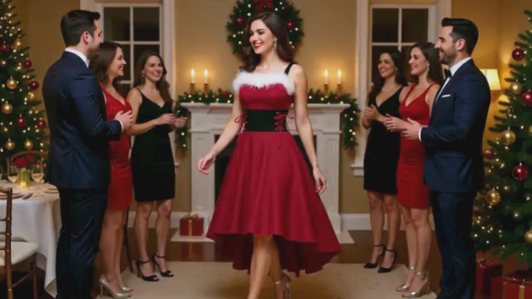 Santa Chic Lace Irregular Dress – Classic Holiday Glamour