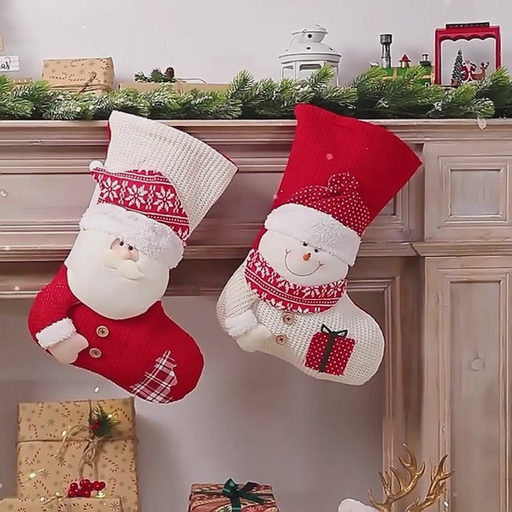 Charming Santa & Snowman Knitted Christmas Stockings – Perfect for Holiday Cheer!
