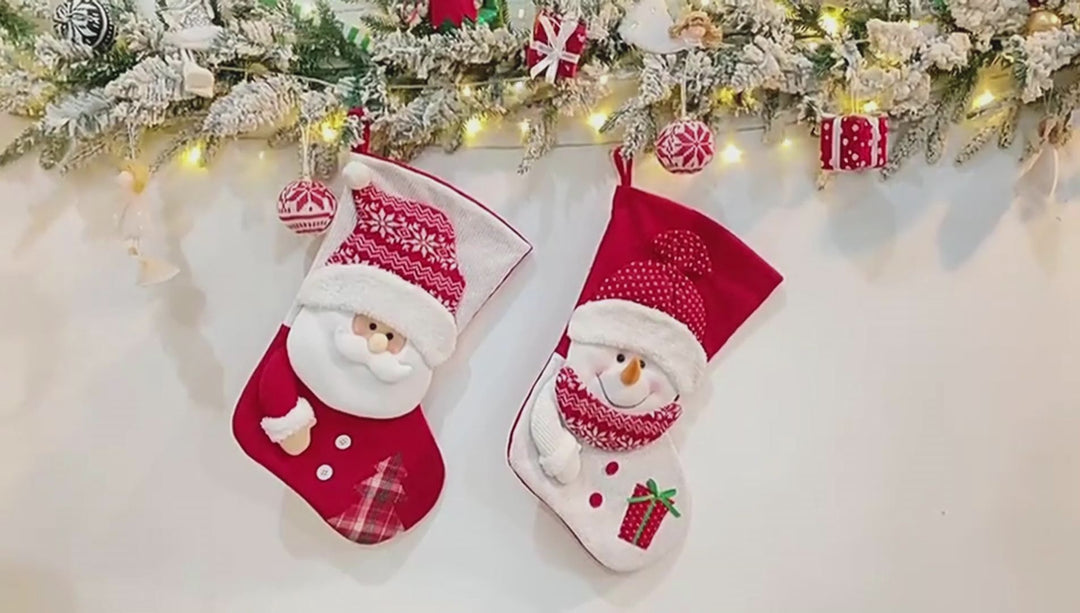 Charming Santa & Snowman Knitted Christmas Stockings – Perfect for Holiday Cheer!