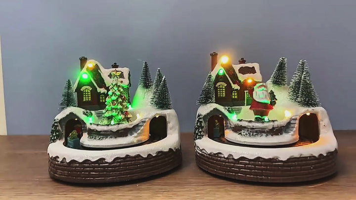 Rotating Christmas Village Music Box – LED Lit Resin Ornament with Santa & Snowy Scene