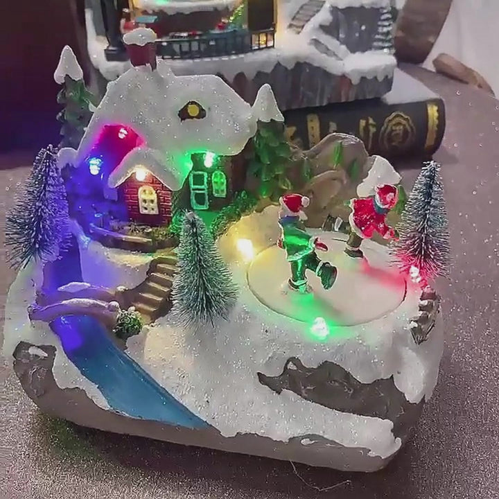 Rotating Christmas Village Music Box – LED Lit Resin Ornament with Santa & Snowy Scene