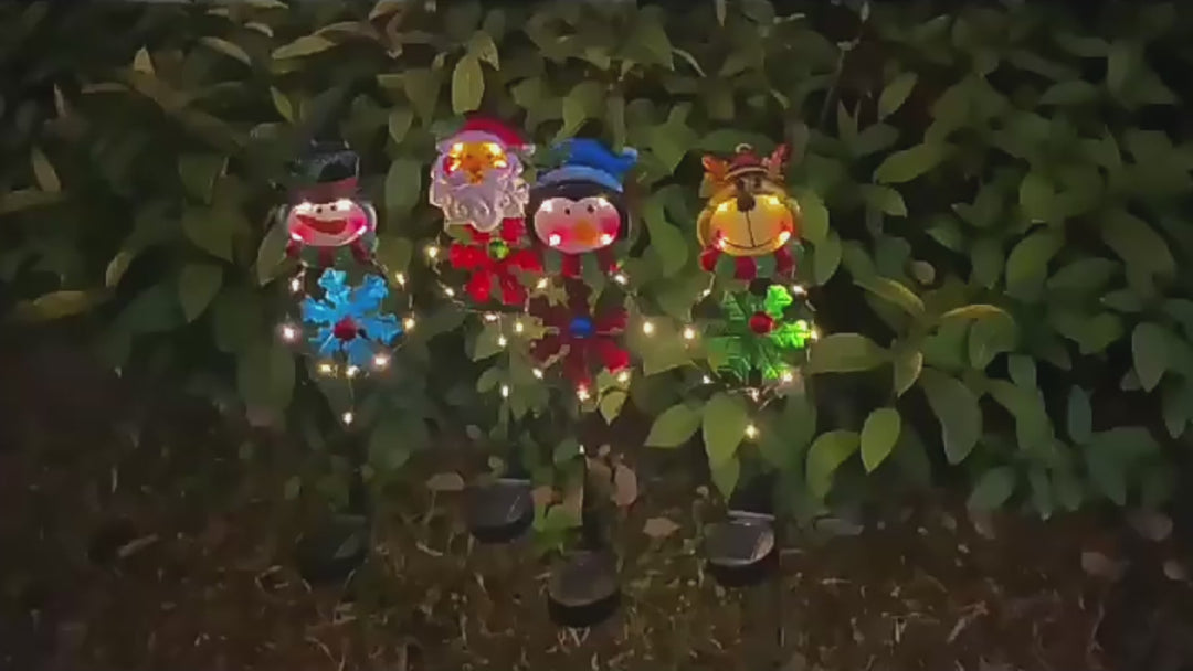 Solar Christmas Garden Lights – Festive LED Snowman, Santa, Reindeer & Penguin Yard Stakes!