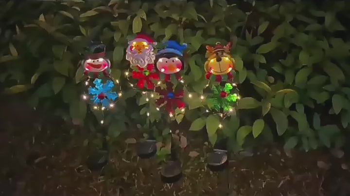 Solar Christmas Garden Lights – Festive LED Snowman, Santa, Reindeer & Penguin Yard Stakes!