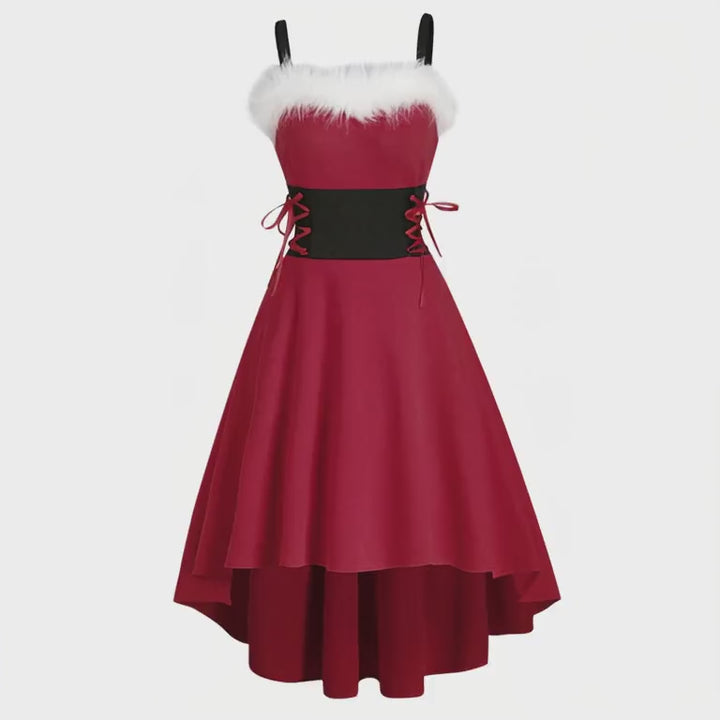 Santa Chic Lace Irregular Dress – Classic Holiday Glamour
