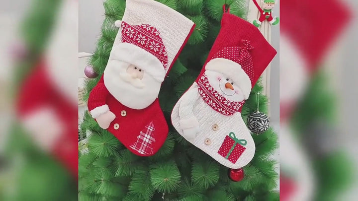 Charming Santa & Snowman Knitted Christmas Stockings – Perfect for Holiday Cheer!